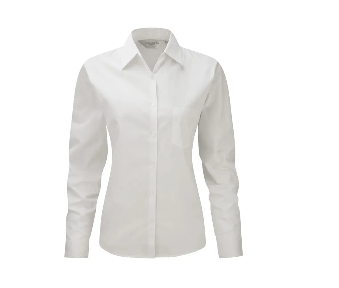 Chemise en popeline pur coton manches longues femme – Blanc