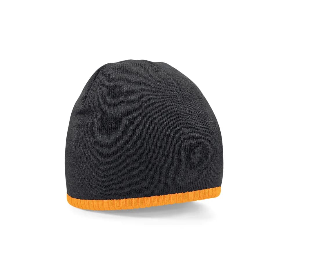 Two-Tone Pull-On Beanie – Schwarz / Warnorange