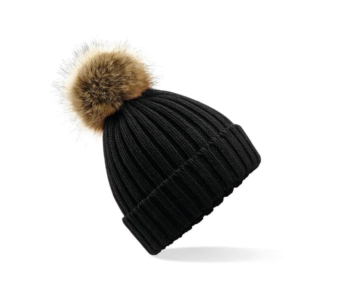 Faux Fur Pop Pom Chunky Beanie