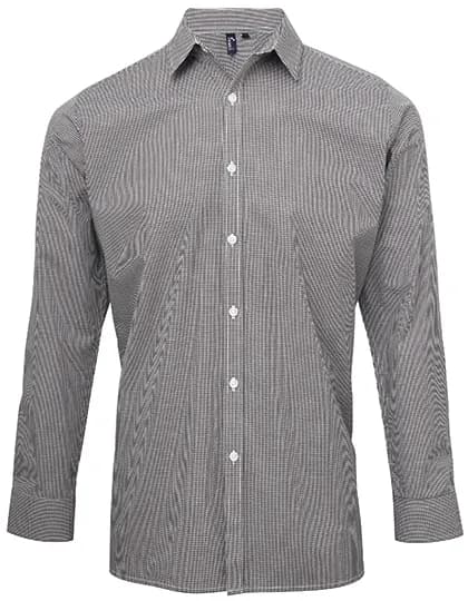 Men’s Microcheck (Gingham) Long Sleeve Cotton Shirt – Noir / Blanc