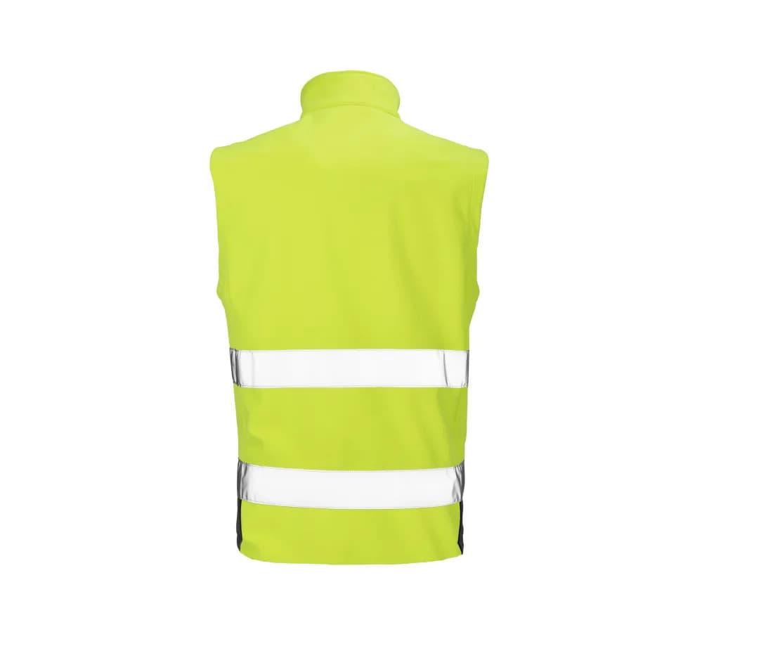 Printable Safety Softshell Gilet – Warngelb / Schwarz – Rückansicht