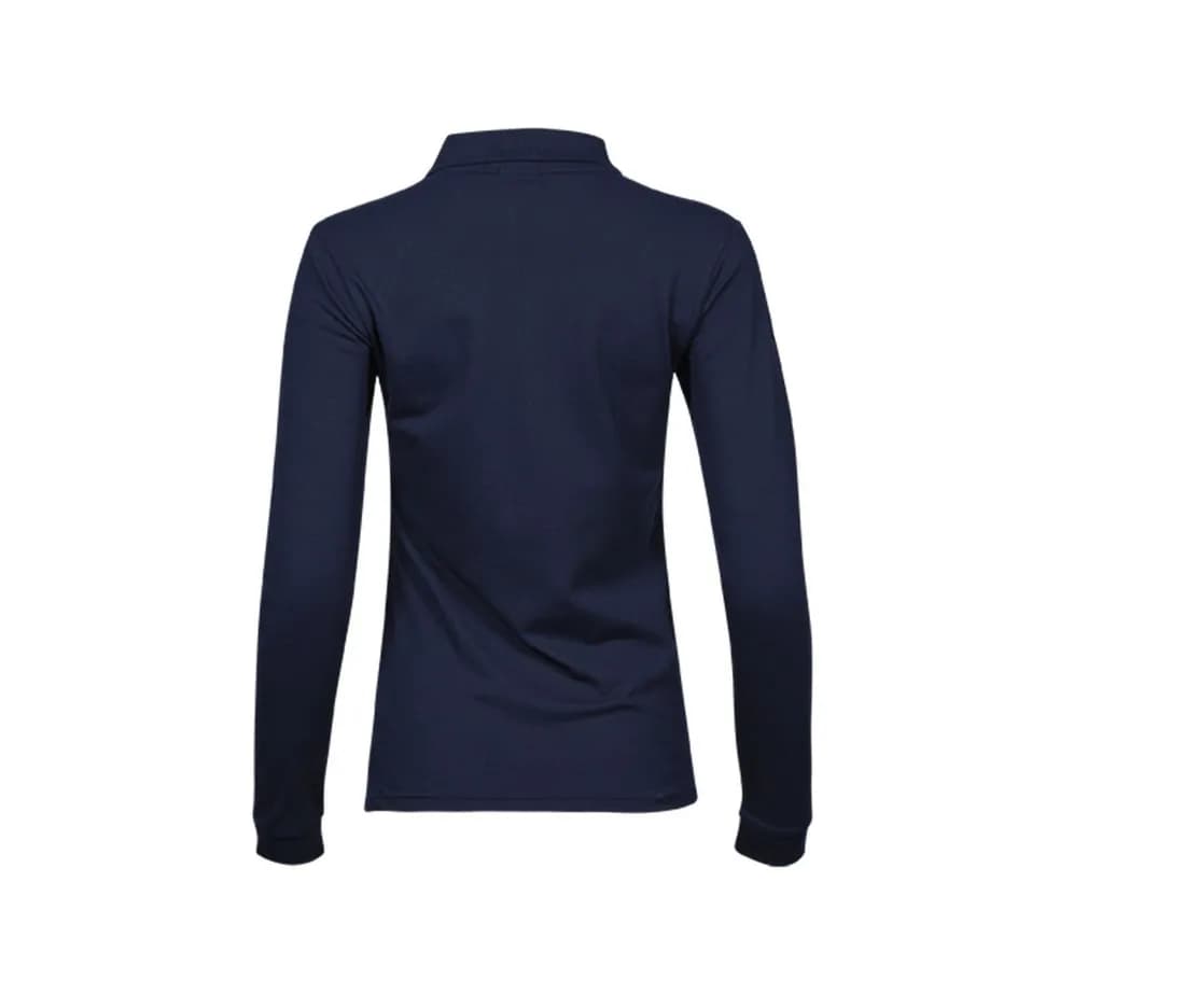Damen Stretch-Poloshirt Langarm «Luxury» – Marine – Rückansicht