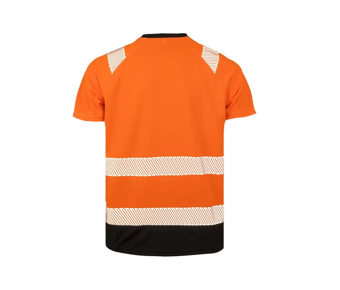 T-shirt haute visibilité recyclé – Orange fluo / Noir – vue de dos