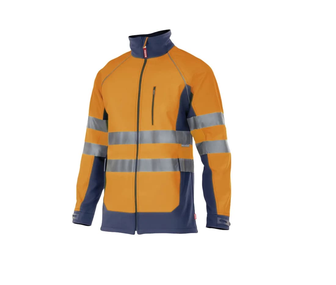 Zweifarbige Warnschutz-Softshelljacke – Warnorange / Marine