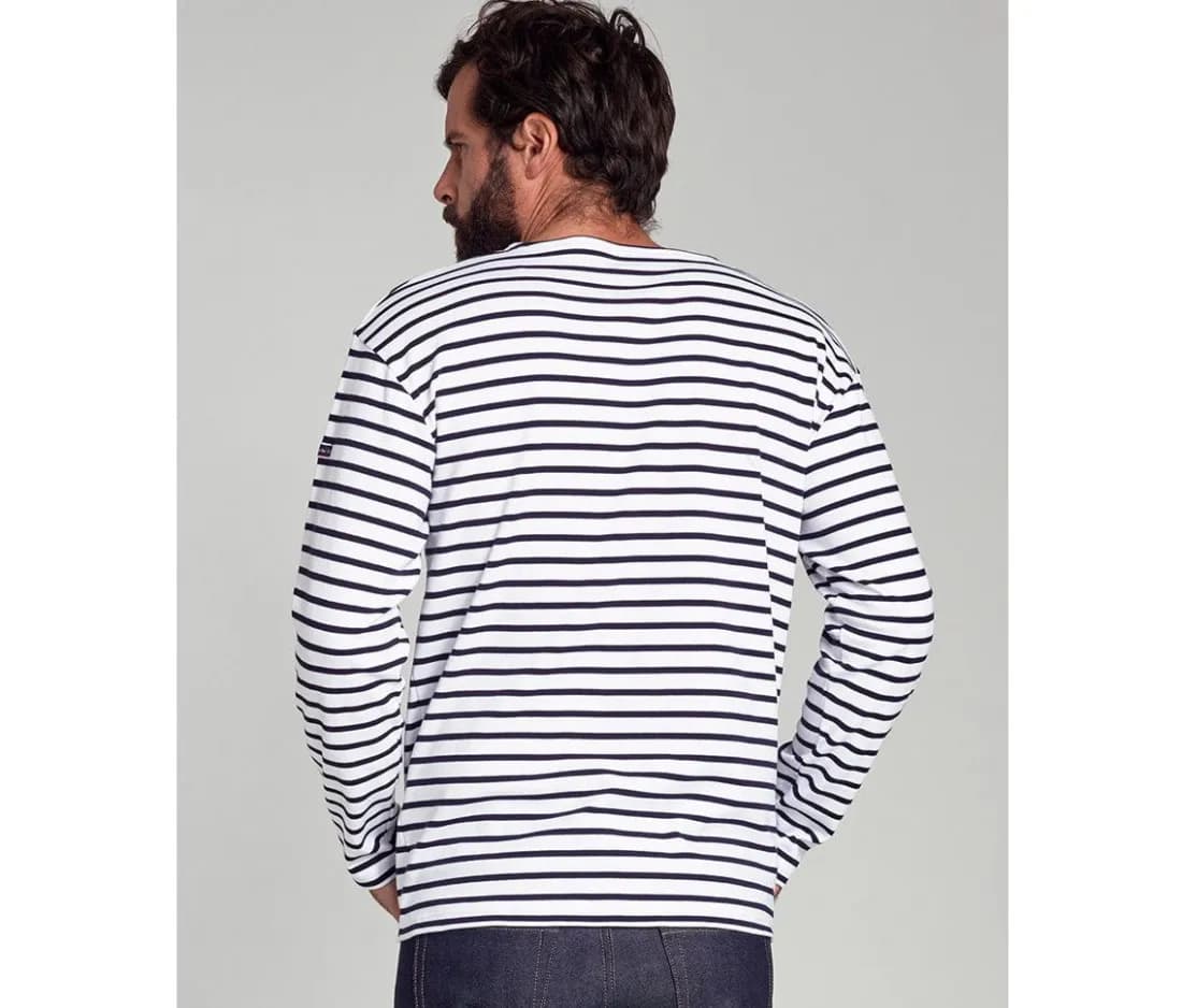 Shirt im Marine-Stil – Weiss / Marine – Rückansicht