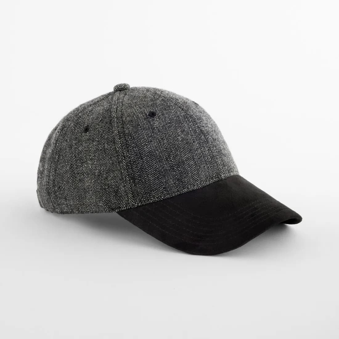 Suede Peak Herringbone Cap – Noir