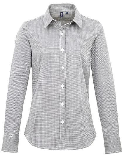 Women’s Microcheck (Gingham) Long Sleeve Cotton Shirt – Schwarz / Weiss