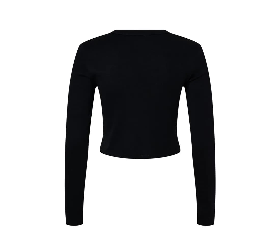 T-shirt manches longues micro-côtelé «Baby Tee» femme – Noir – vue de dos