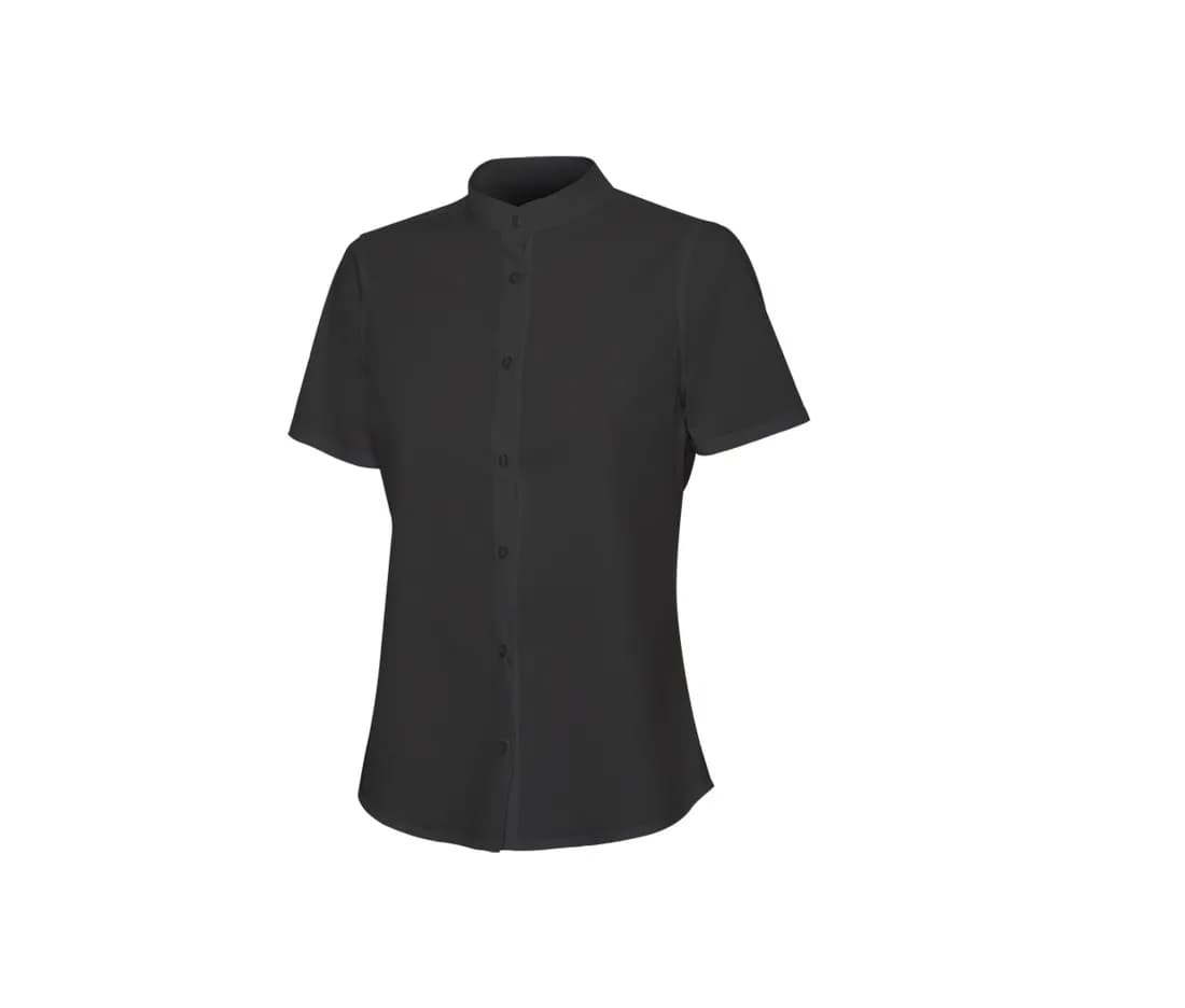 Damen Stretchbluse Kurzarm mit Stehkragen – Schwarz