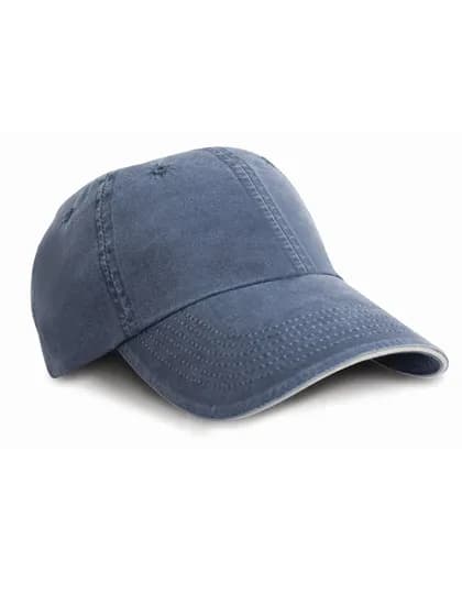 Washed Fine Line Cotton Cap With Sandwich Peak – Marine / Putty