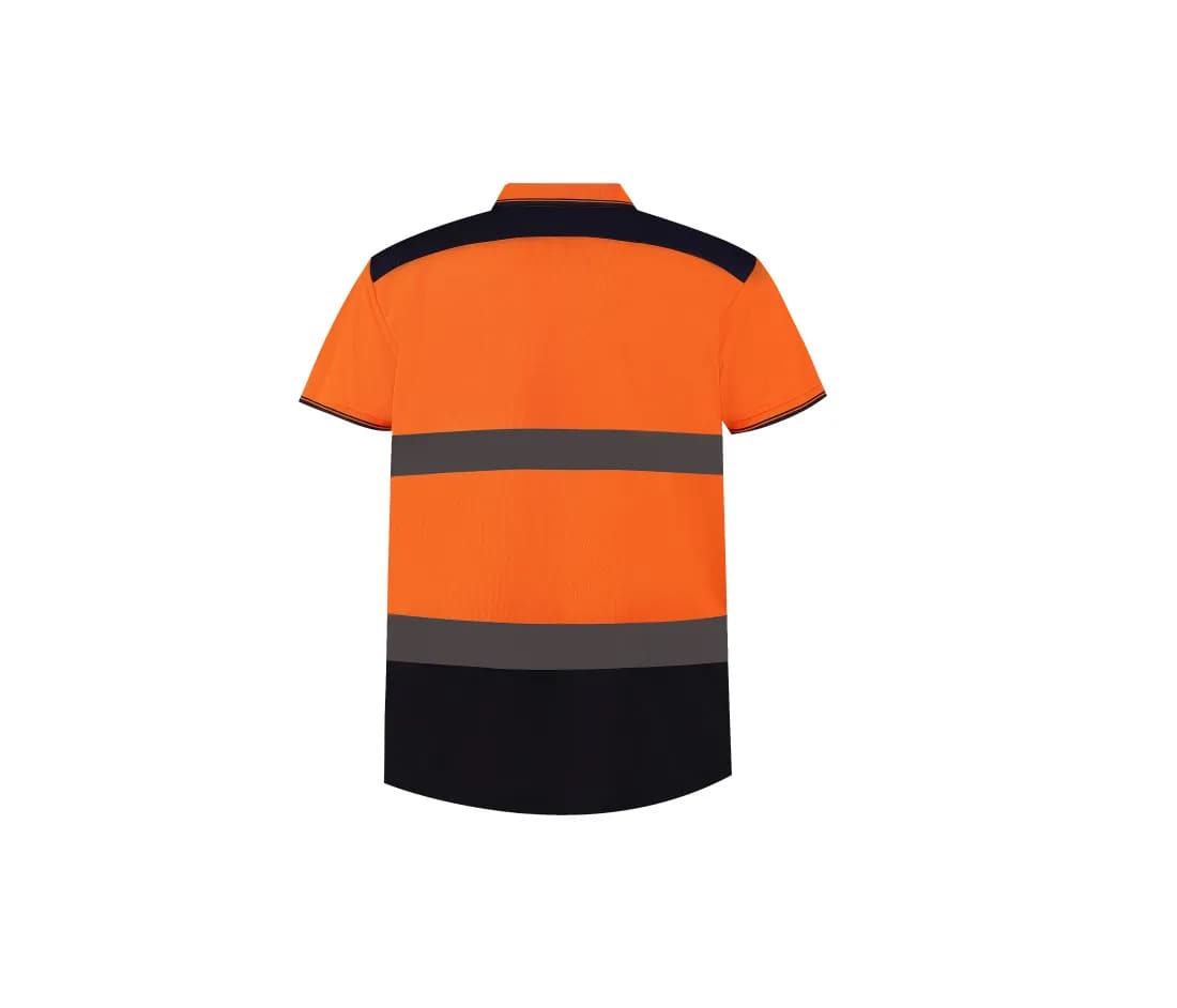 Zweifarbiges Warnschutz-Poloshirt – Warnorange / Marine – Rückansicht