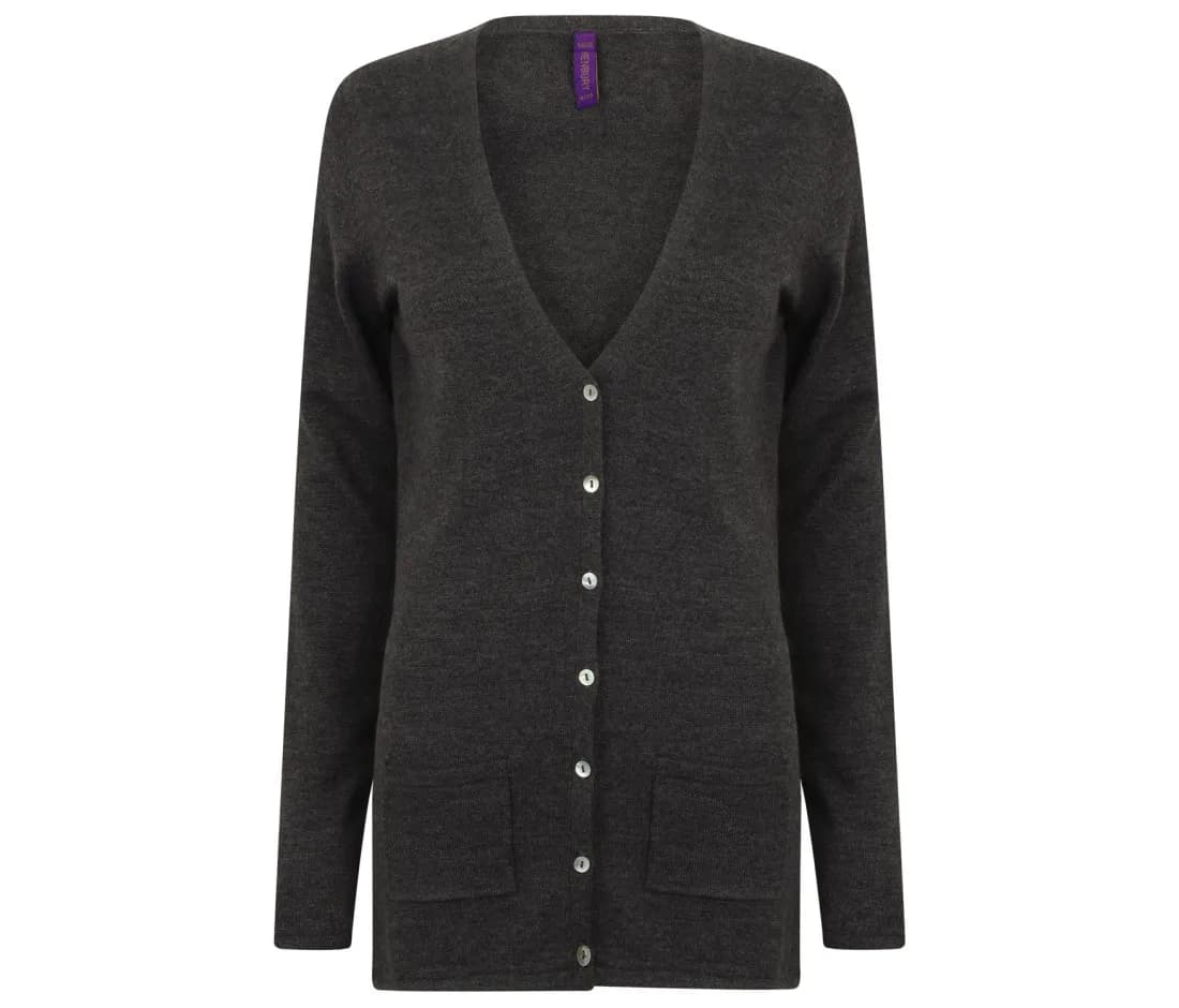 Damen Cardigan mit V-Ausschnitt – Grau meliert