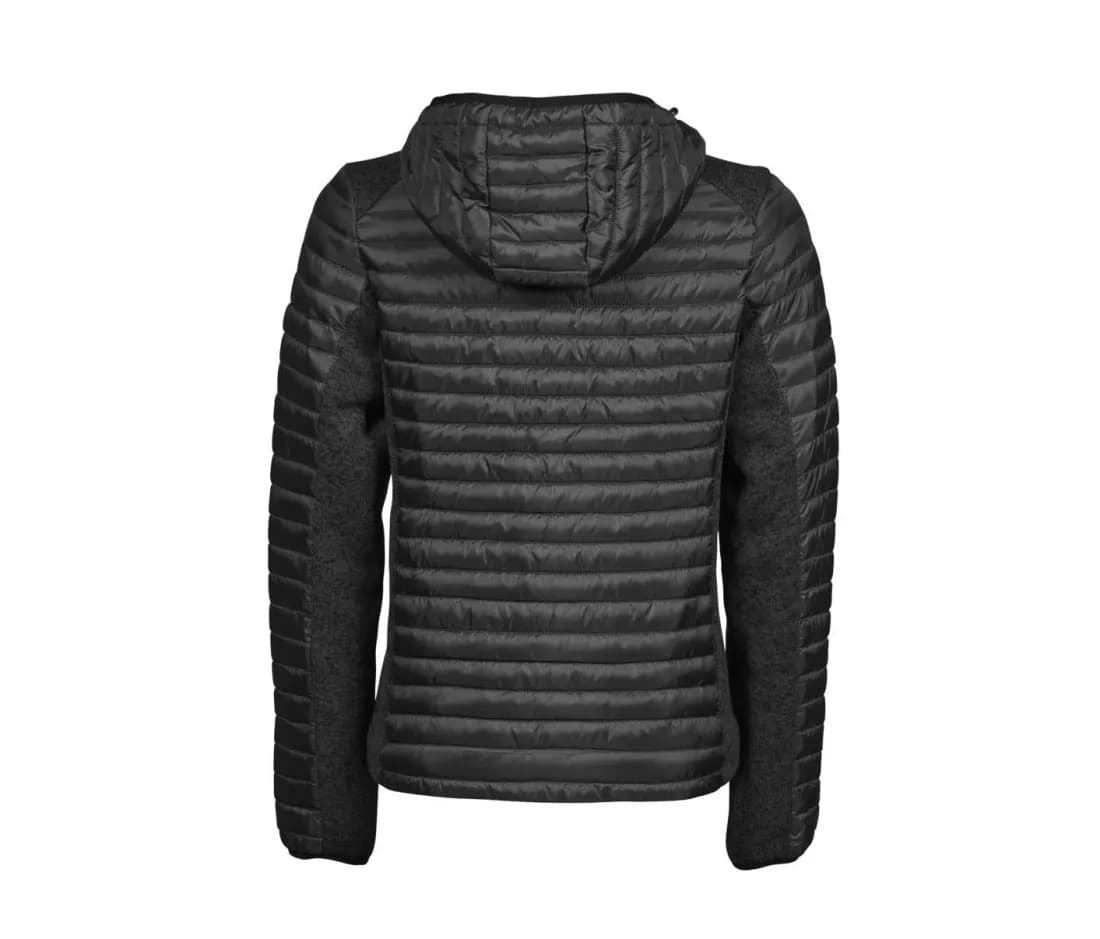 Damen Outdoorjacke mit Kapuze «Crossover» – Schwarz / Schwarz meliert – Rückansicht