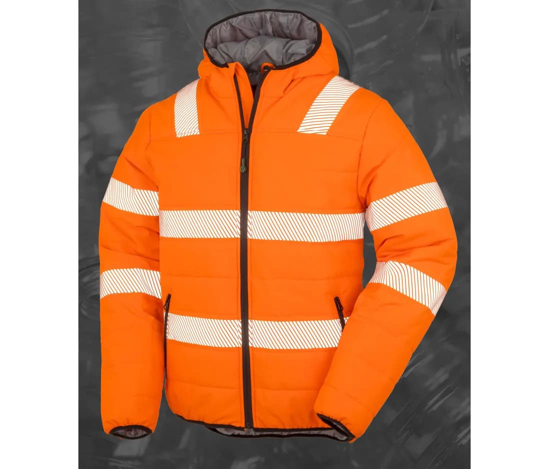 Recycelte wattierte Warnschutzjacke aus Ripstop – Warnorange