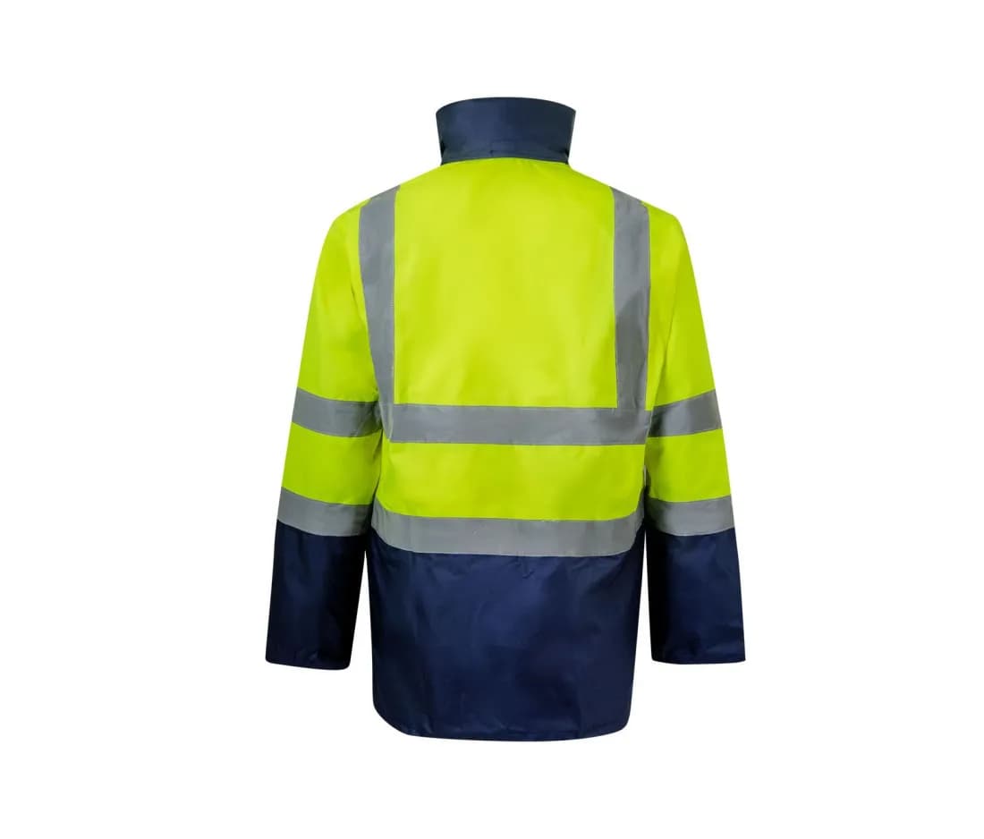 4-In-1 Two-Tone High Visibility Parka – Warngelb / Marine – Rückansicht