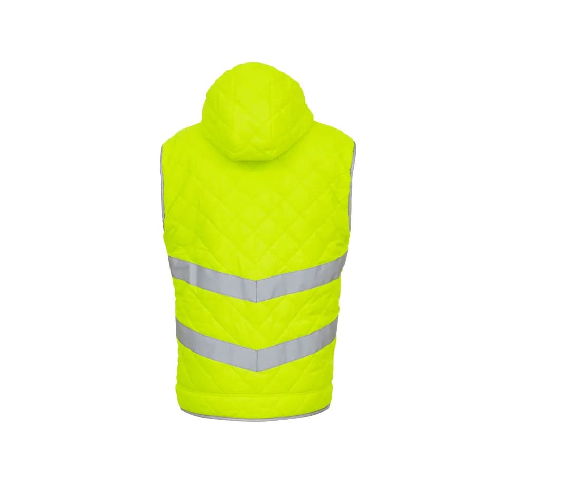 Bodywarmer haute visibilité «Kensington» à capuche – Jaune fluo – vue de dos
