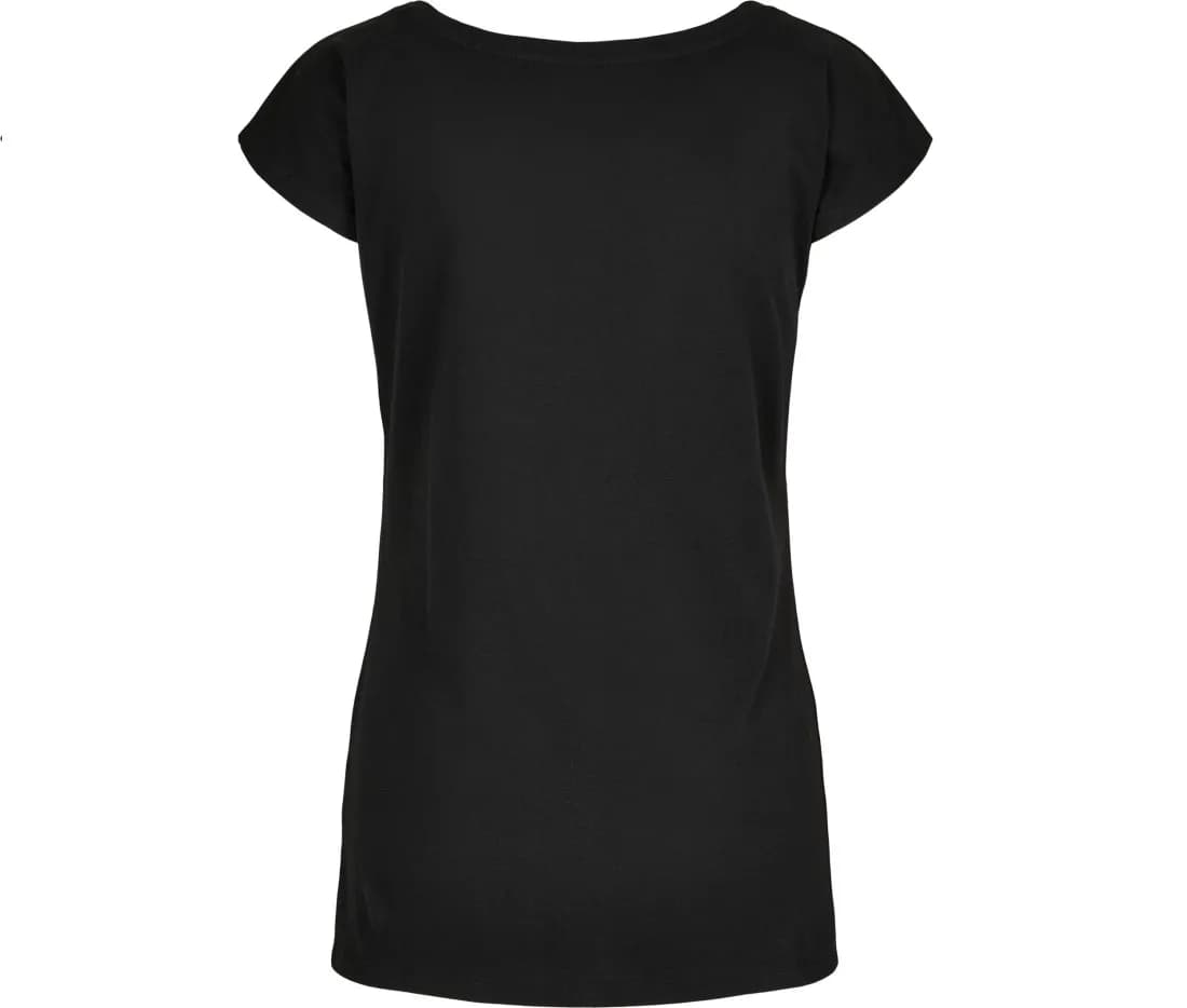 Damen T-Shirt mit weitem Ausschnitt – Schwarz – Rückansicht