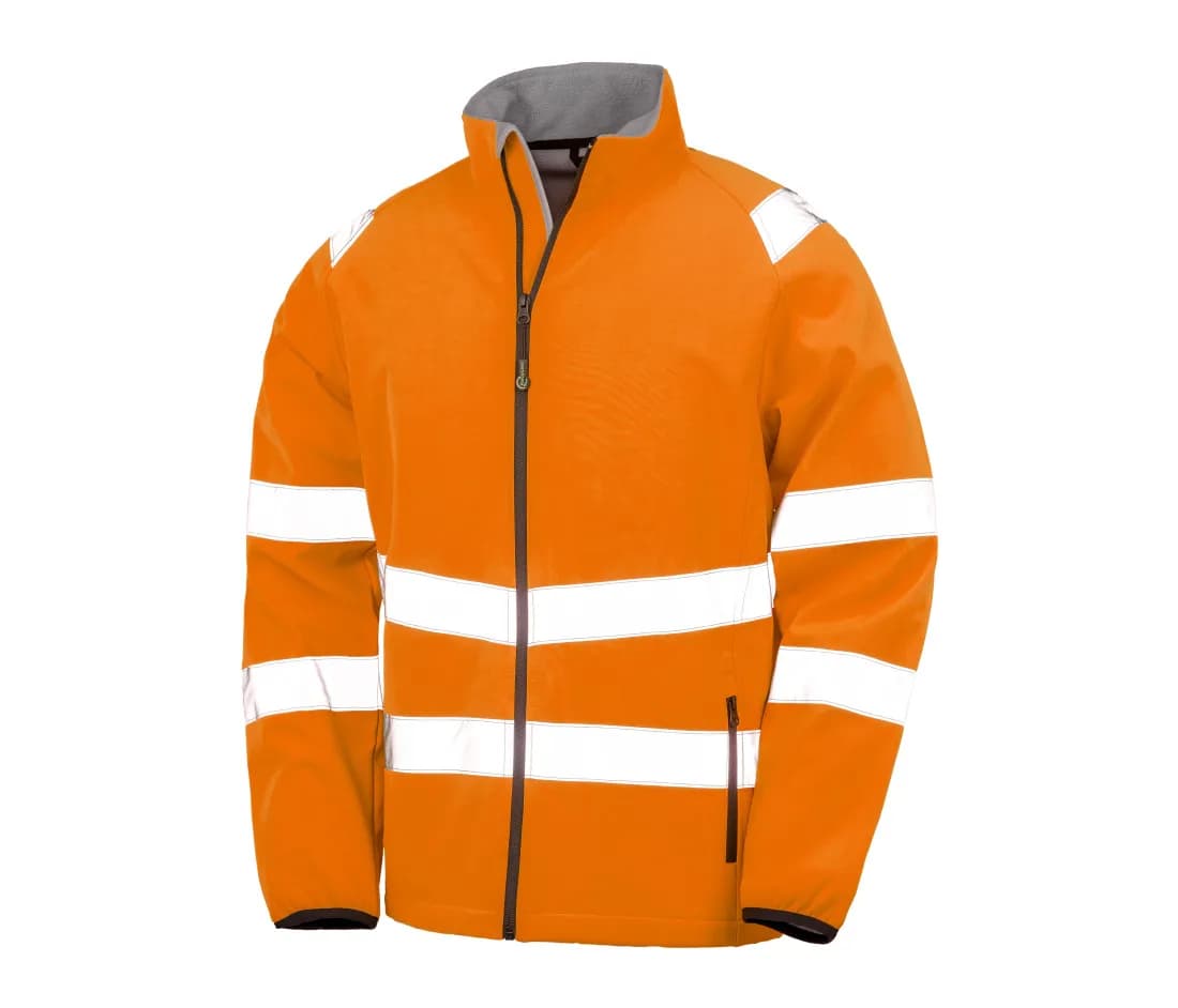 Bedruckbare recycelte 2-Lagen-Warnschutz-Softshelljacke – Warnorange