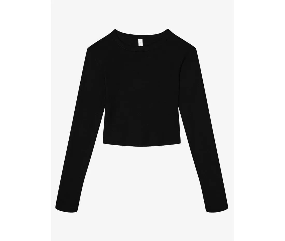 T-shirt manches longues micro-côtelé «Baby Tee» femme – Noir