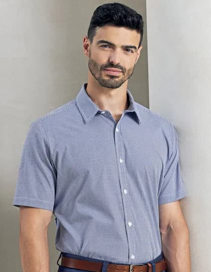 Men’s Microcheck (Gingham) Short Sleeve Cotton Shirt