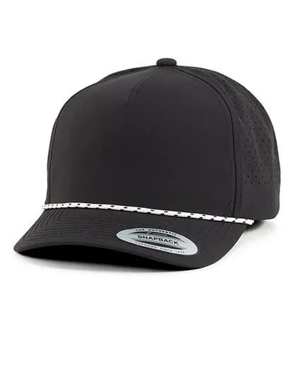 YP Classics 5-Panel Snapback Cap with Perforations and Braided Rope – Schwarz