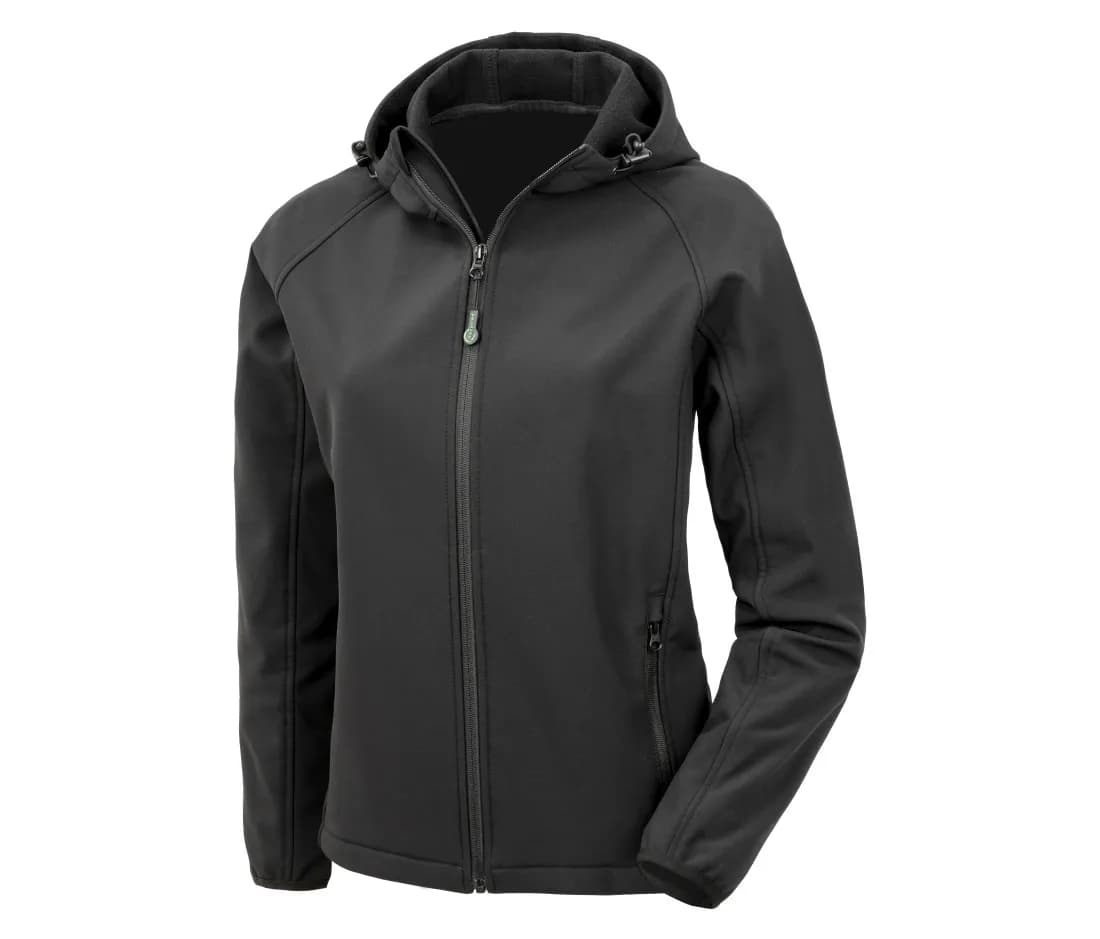Damen recycelte 3-Lagen-Softshelljacke mit Kapuze – Schwarz