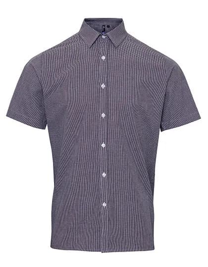 Men’s Microcheck (Gingham) Short Sleeve Cotton Shirt – Noir / Blanc