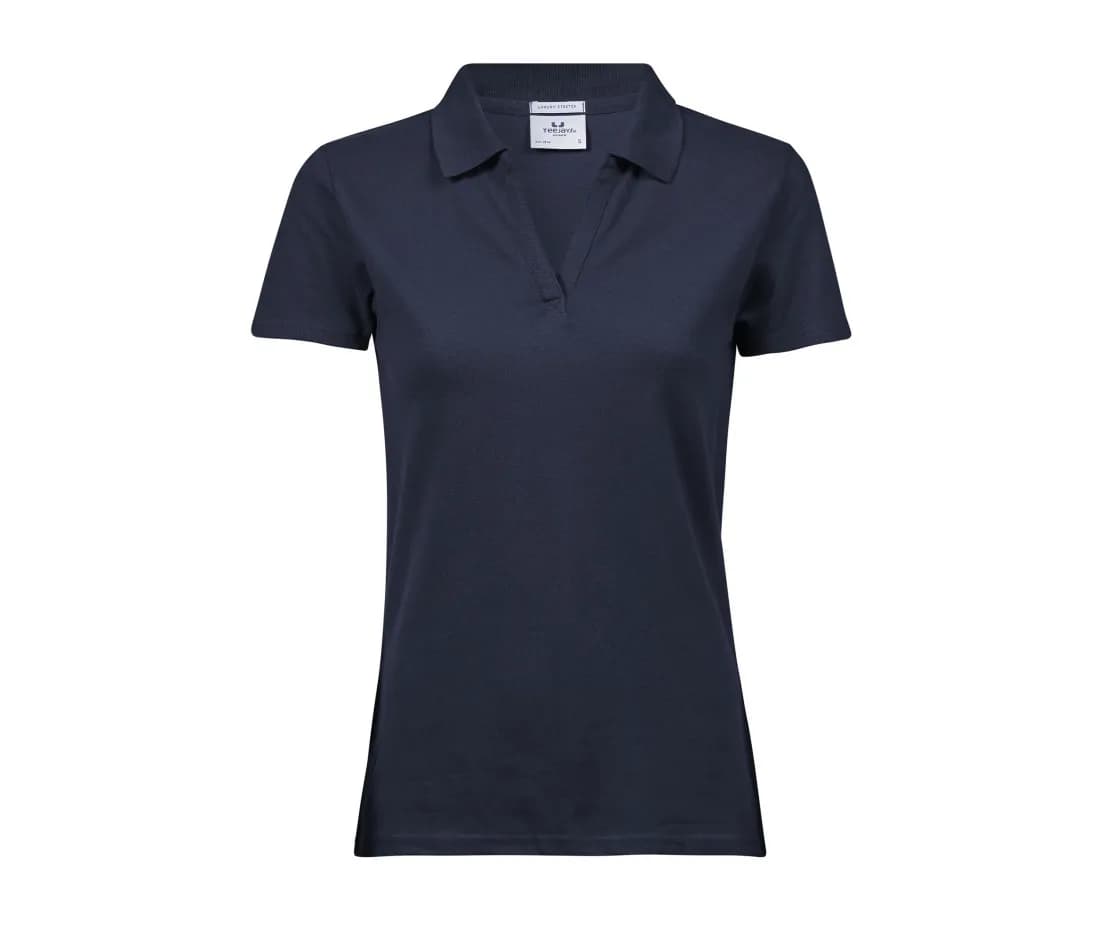Damen Stretch-Polo mit V-Ausschnitt «Luxury» – Marine