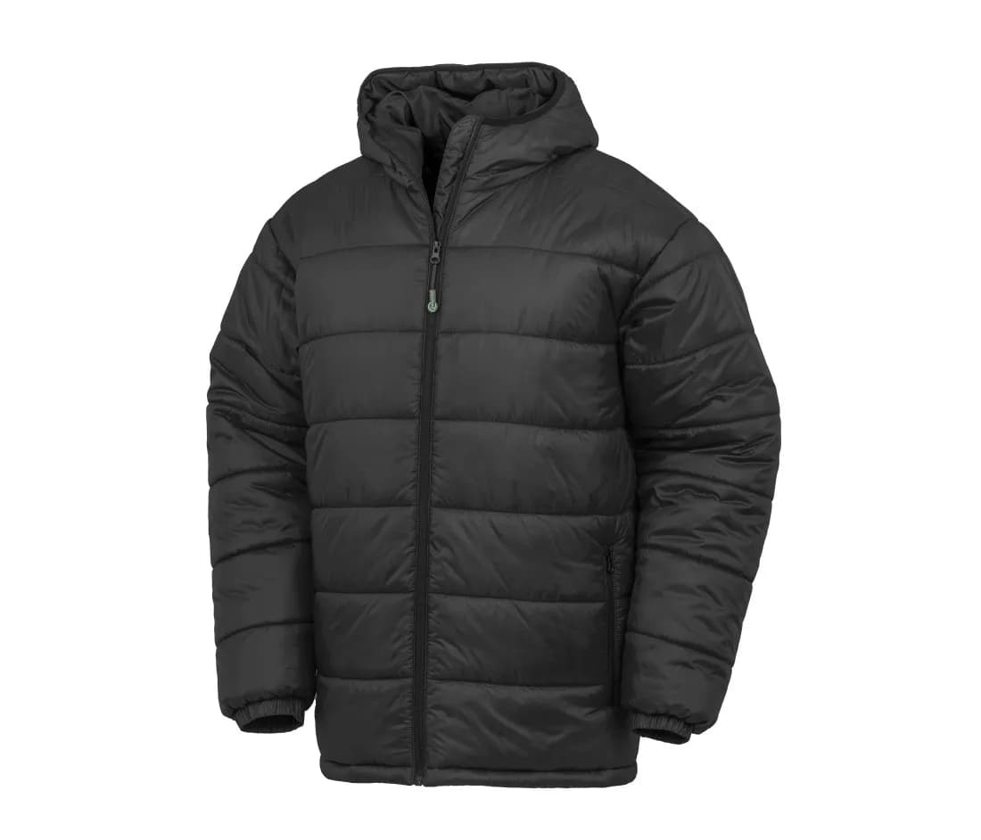 Recycelter wattierter Parka mit Kapuze – Schwarz