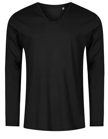 Men’s V-Neck T-Shirt Long Sleeve – Schwarz