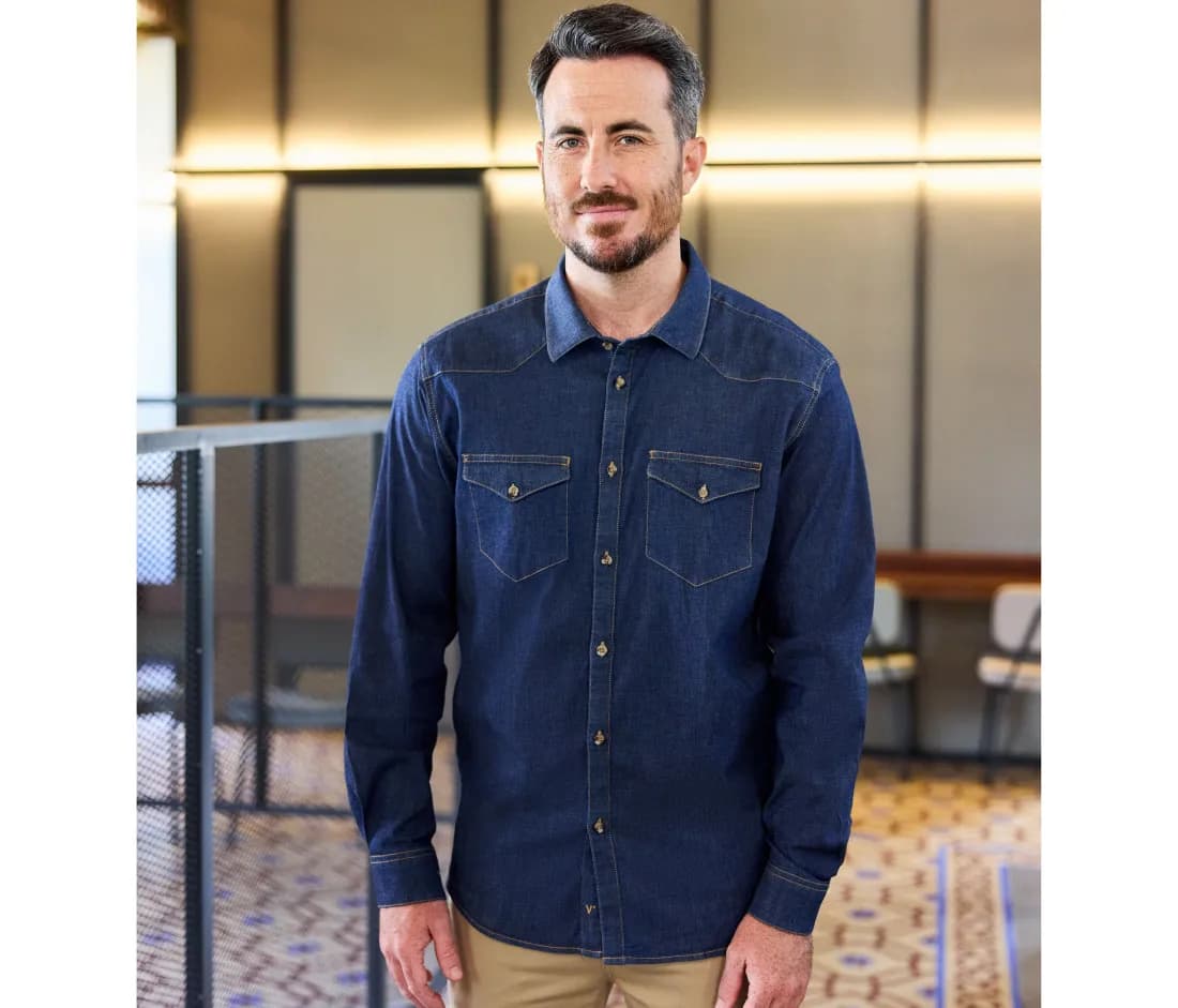 Men's Long-Sleeve Stretch Denim Shirt