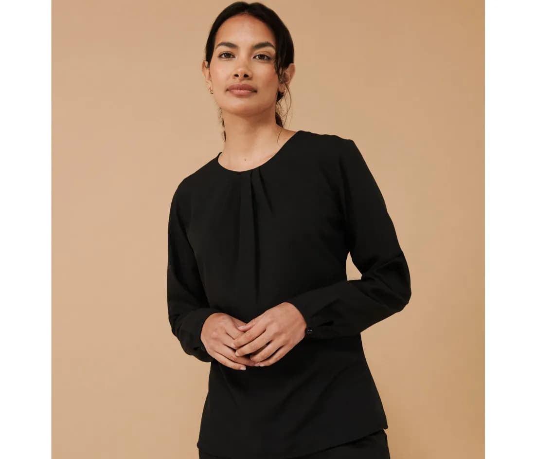 Ladies' Pleat Front Long Sleeved Blouse
