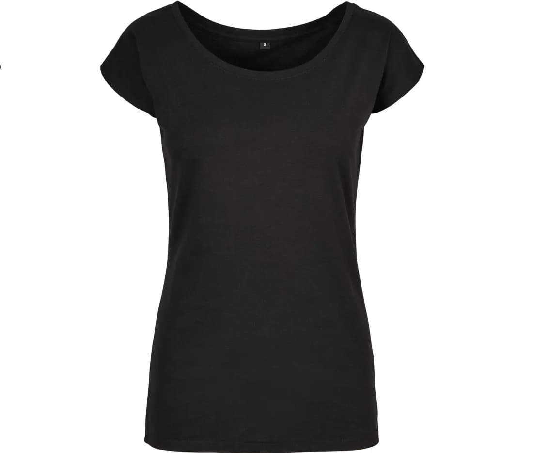 Damen T-Shirt mit weitem Ausschnitt – Schwarz