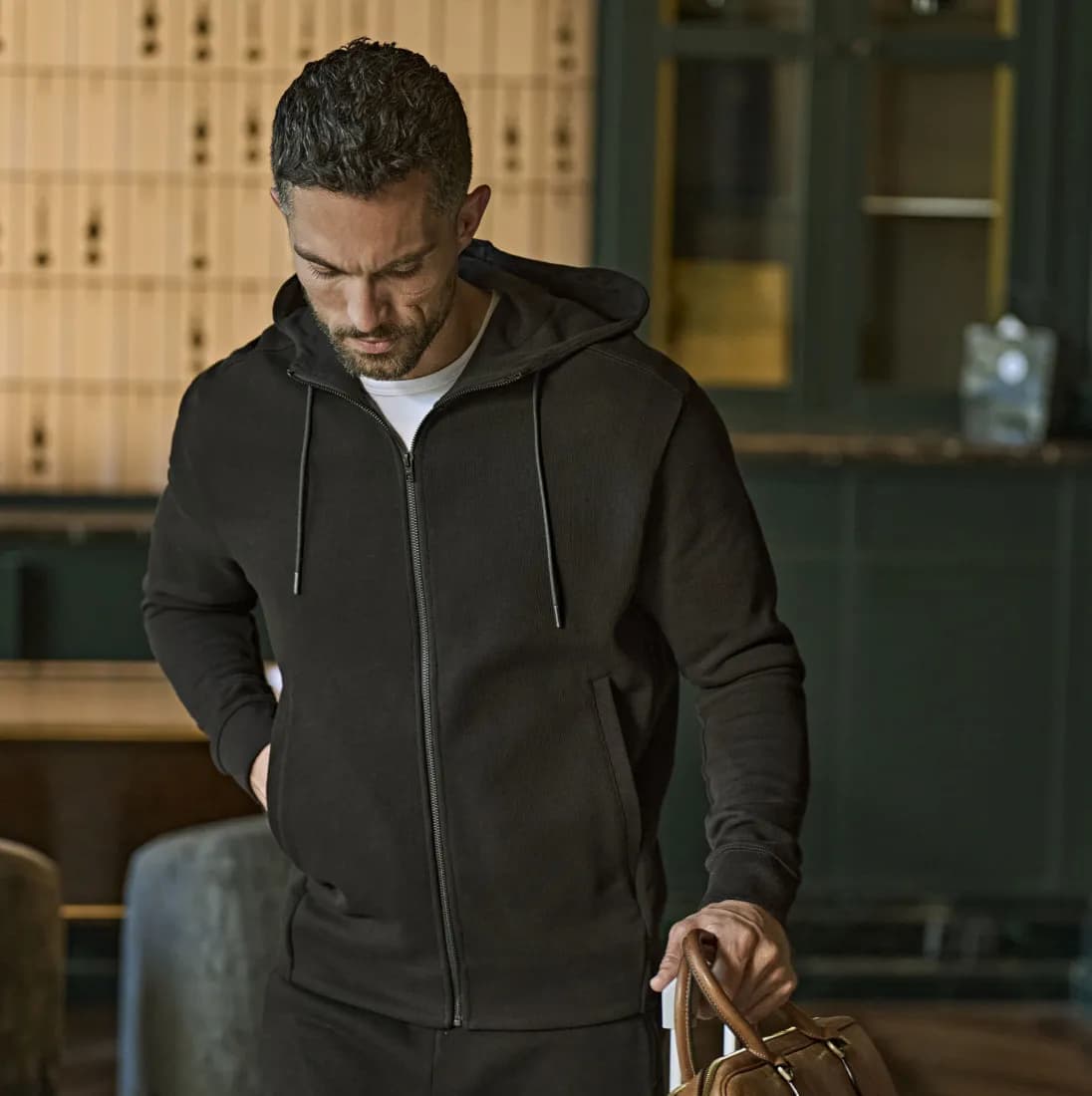 Ribbed Interlock Hoodie mit Vollreissverschluss