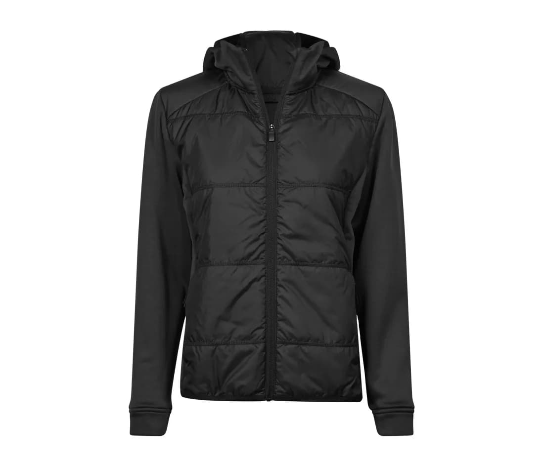 Damen Hybrid-Stretchjacke mit Kapuze – Schwarz