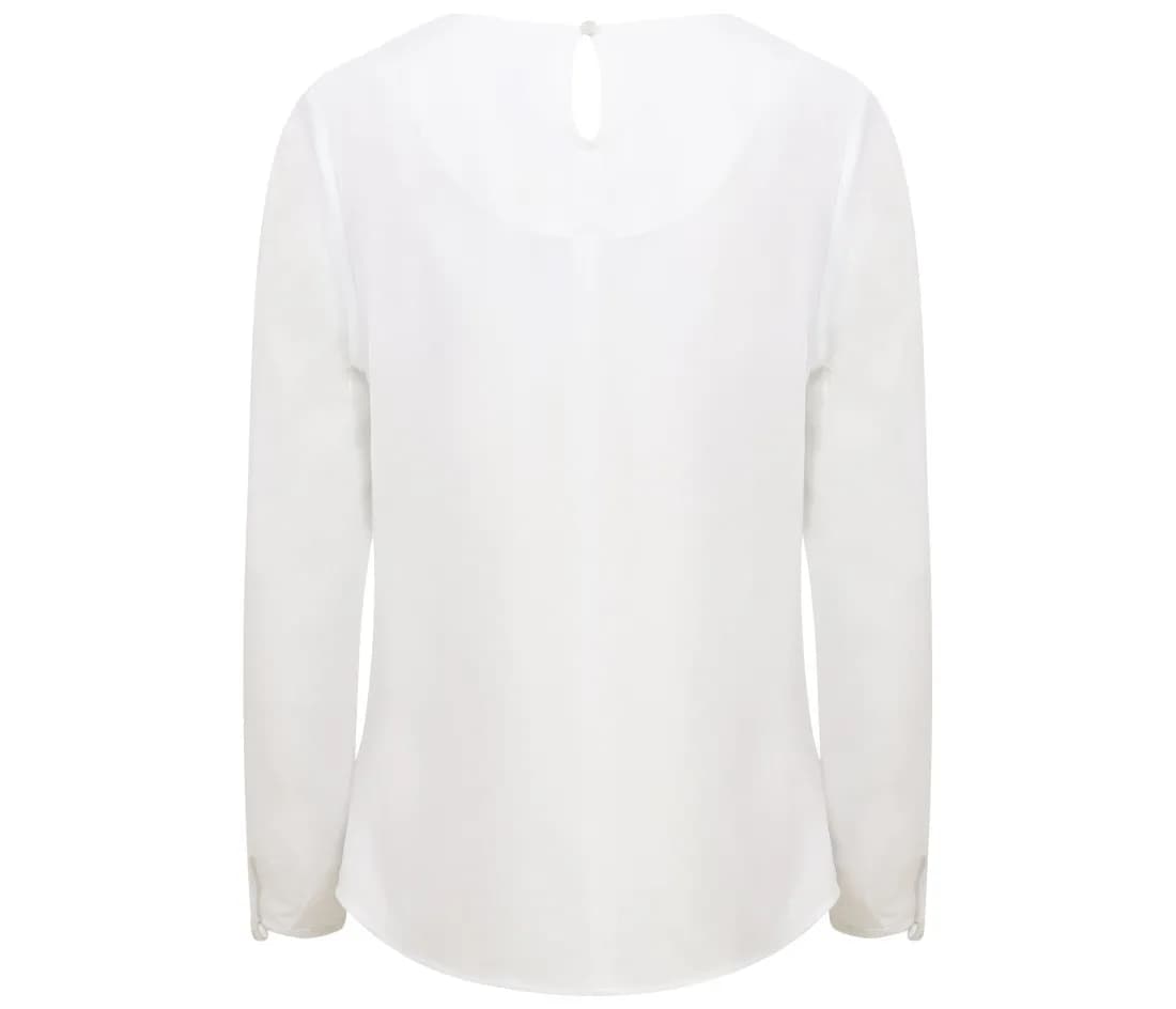 Blouse manches longues à plis devant femme – Blanc – vue de dos