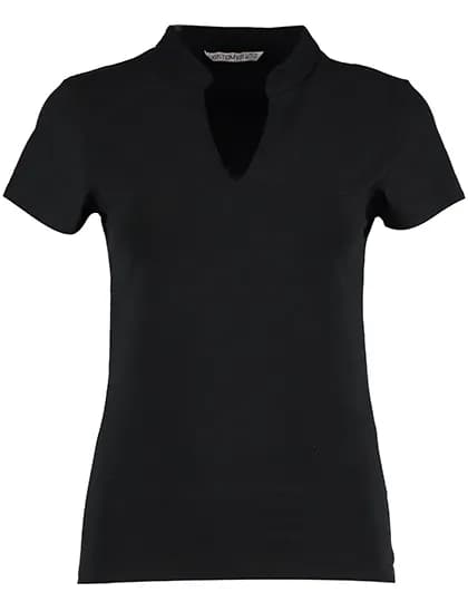 Women’s Regular Fit Mandarin Collar Top – Schwarz