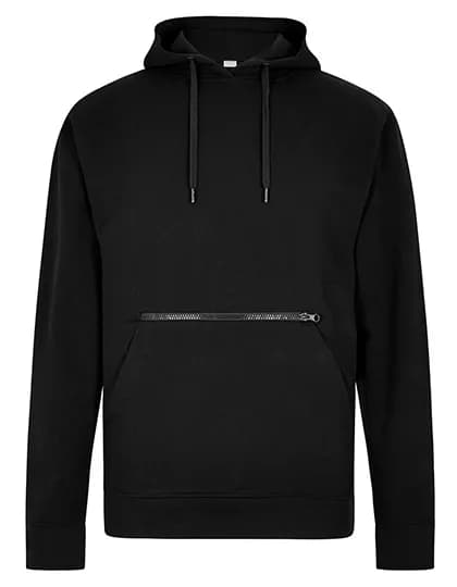 Regular Fit Pique Hoodie with Zipped Pocket – Schwarz