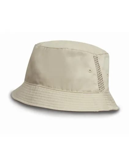 Deluxe Washed Cotton Bucket Hat With Side Mesh Panels – Naturel