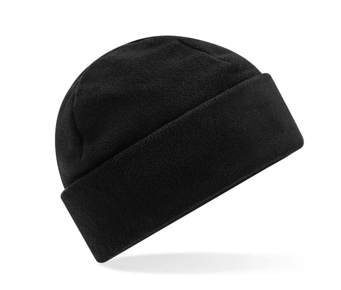 Beanie mit Umschlag aus recyceltem Fleece – Schwarz