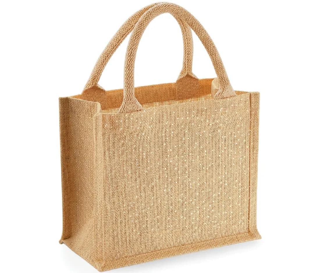 Mini sac cadeau en jute «Shimmer» – Naturel / Jaune