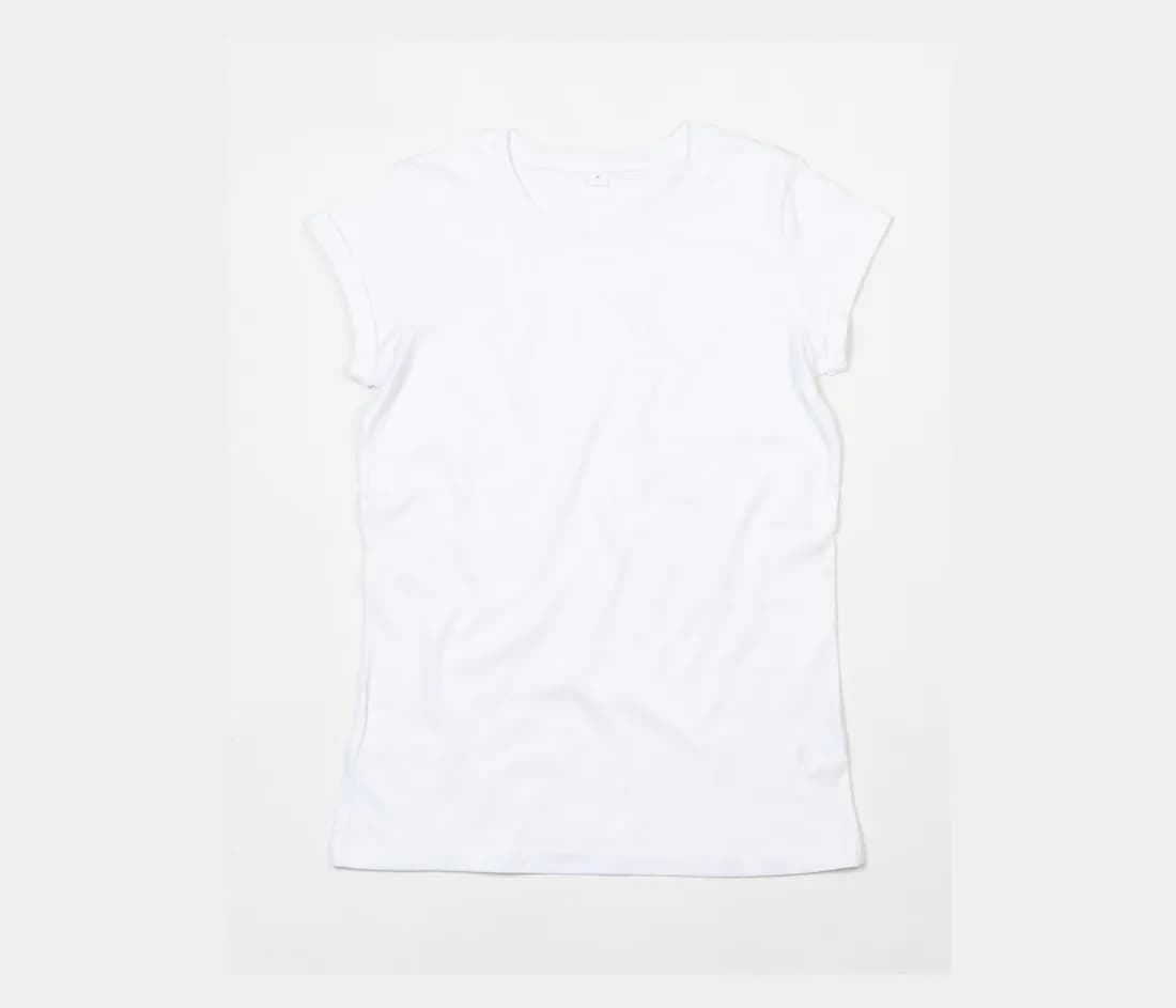 Damen T-Shirt mit Krempelärmeln – Weiss