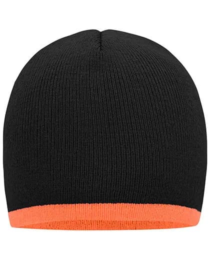 Beanie With Contrasting Border – Schwarz / Orange