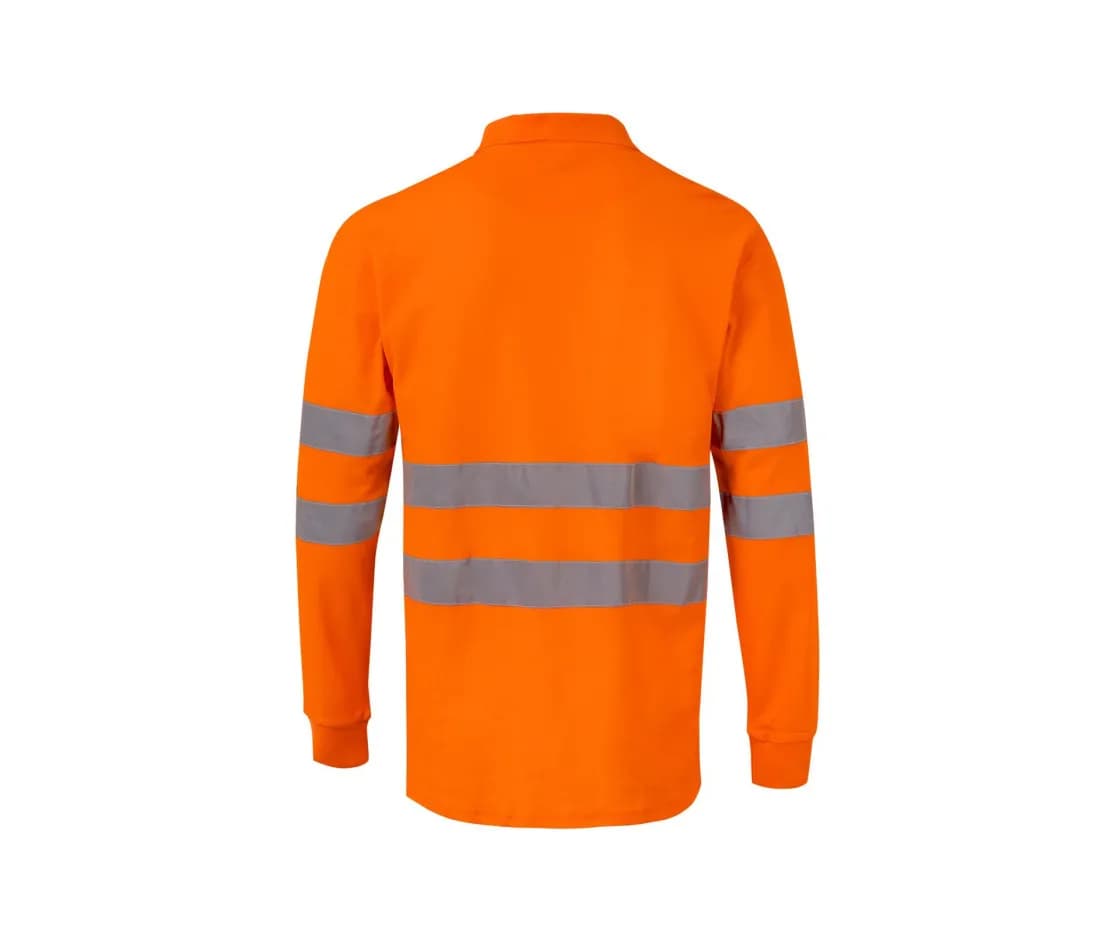 Warnschutz-Poloshirt Langarm – Warnorange – Rückansicht