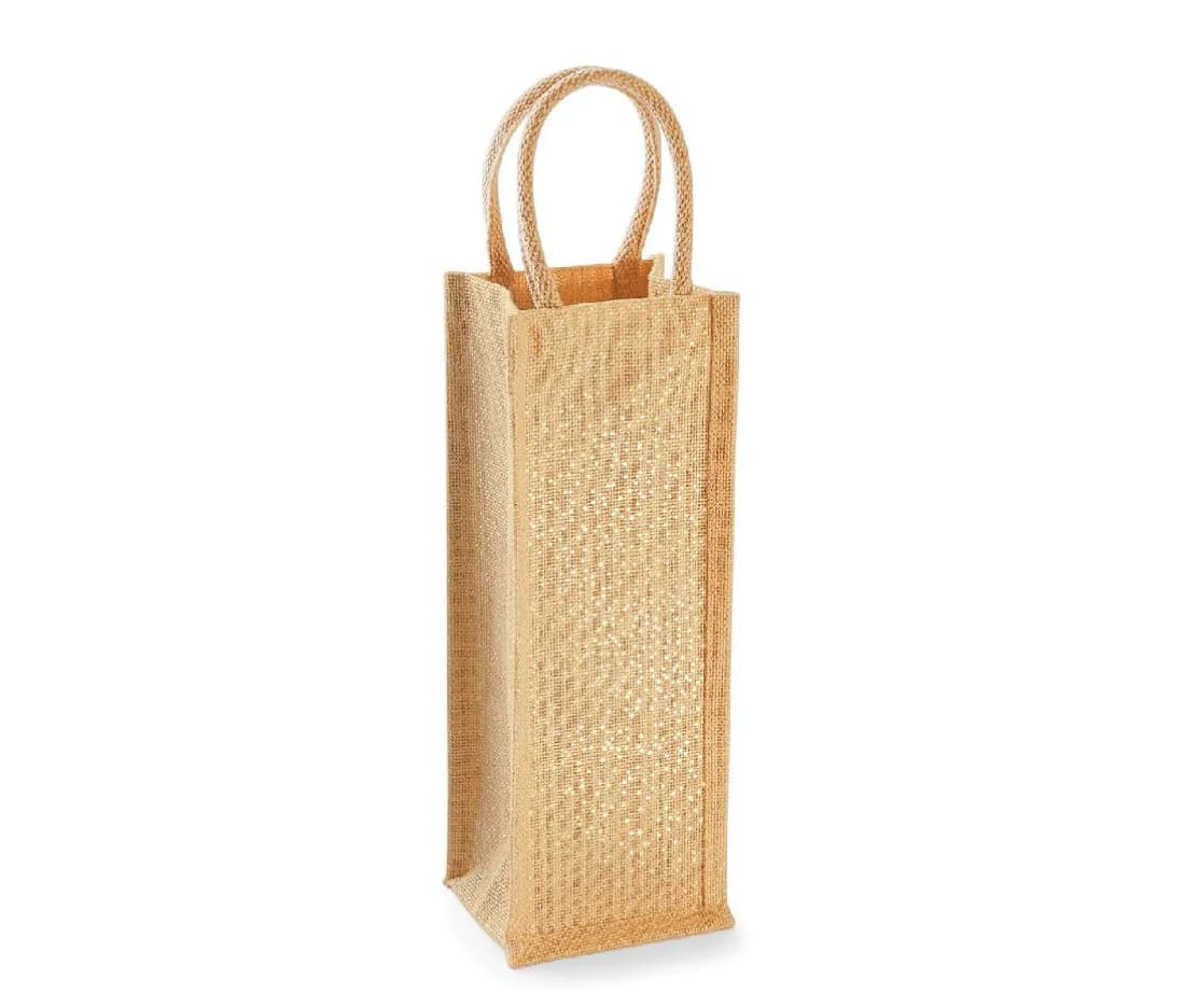 Flaschentasche aus Jute «Shimmer» – Natur / Gelb