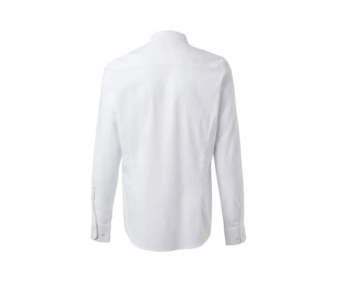 Damen Stretchbluse Langarm mit Mao-Kragen – Weiss – Rückansicht