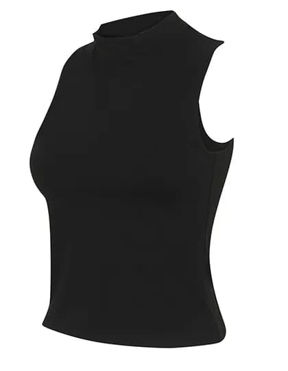 Women’s High Neck Crop Vest – Noir