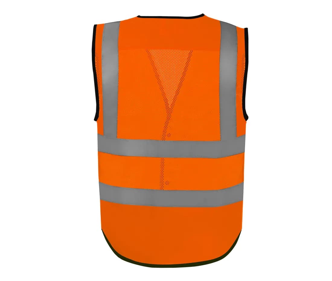 Hi Vis Superior Eco Open Mesh Button Waistcoat – Warnorange – Rückansicht