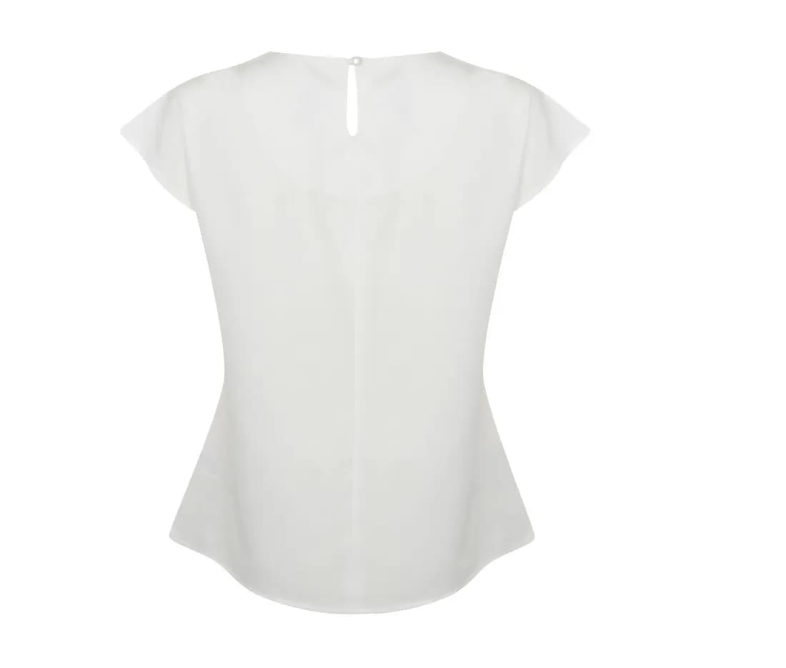 Blouse à plis manches courtes femme – Blanc – vue de dos
