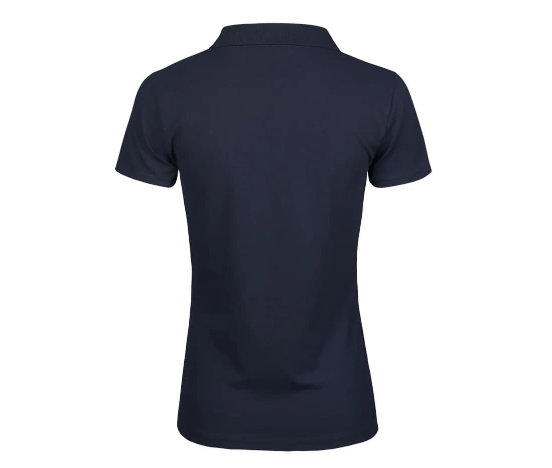 Damen Stretch-Polo mit V-Ausschnitt «Luxury» – Marine – Rückansicht